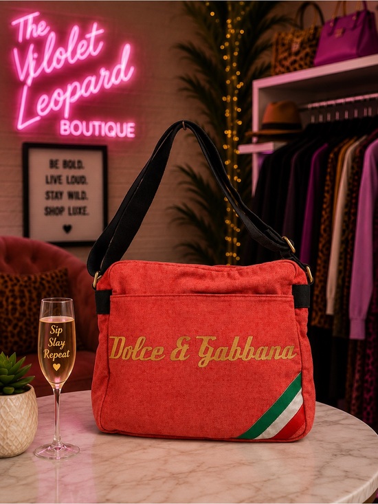 Dolce & Gabbana Handbags - Dolce & Gabbana Red Shoulder Bag with Gold Logo and Italian Stripe